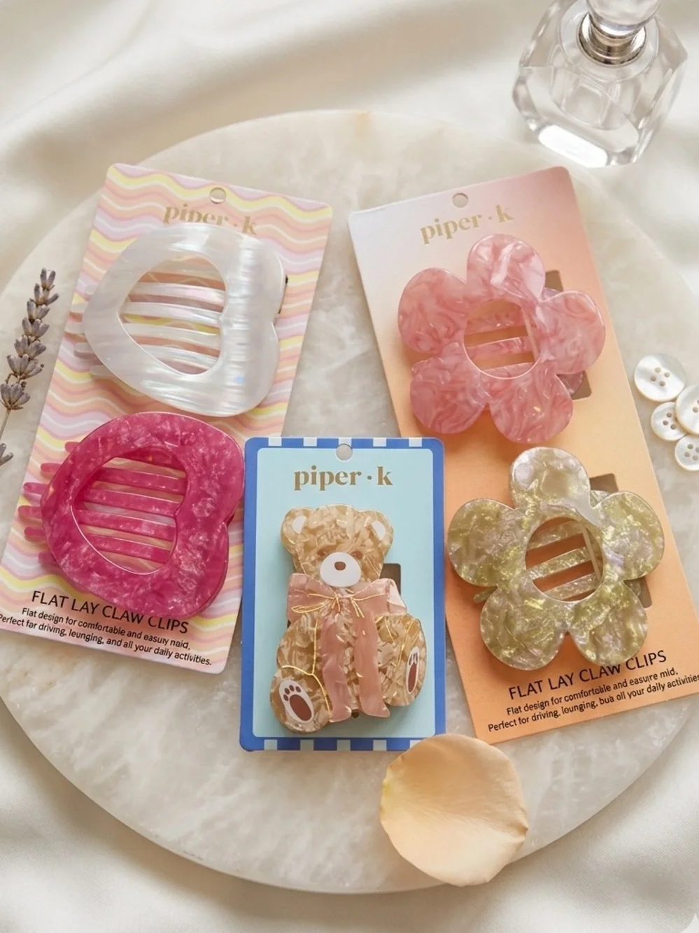 piper·k Pink Flower Hair Claw Clip - Translucent Pink